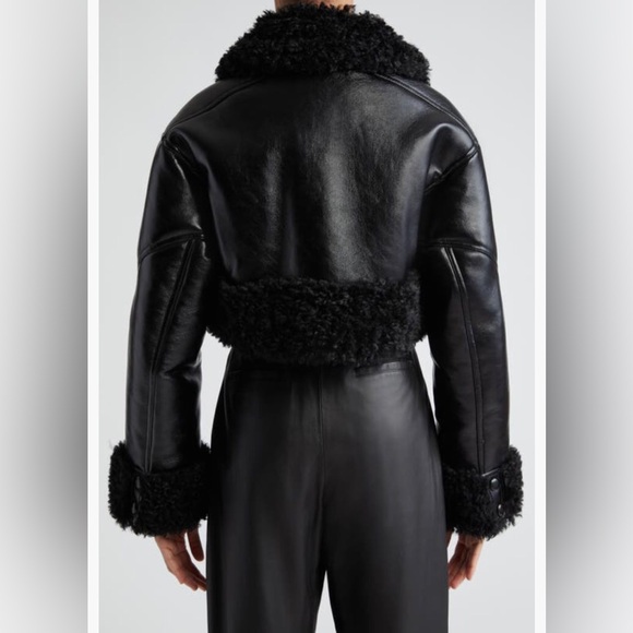NWT $575 Stand Studio Fleur Faux Shearling Trim Crop Faux Leather Jacket - 2 US! - Picture 2 of 6